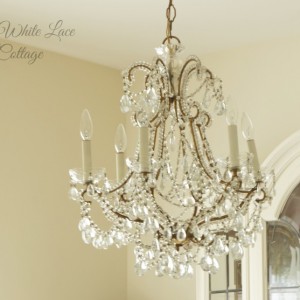 white lace cottage french chandelier dining room