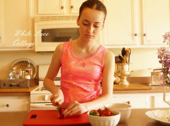 slicing a strawberry