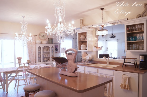 Crystal Chandeliers Shabby Romantic Kitchen - ANNE P MAKEUP AND MORE