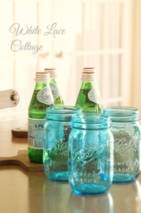 blue mason jars white lace cottage