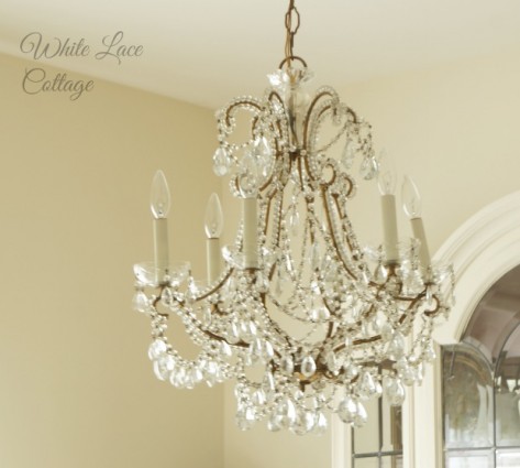 white lace cottage french chandelier dining room