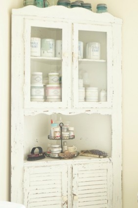 chippy milk paint cabinet