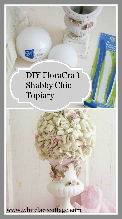 Easy DIY FloraCraft Shabby Chic Topiary www.whitelacecottage.com