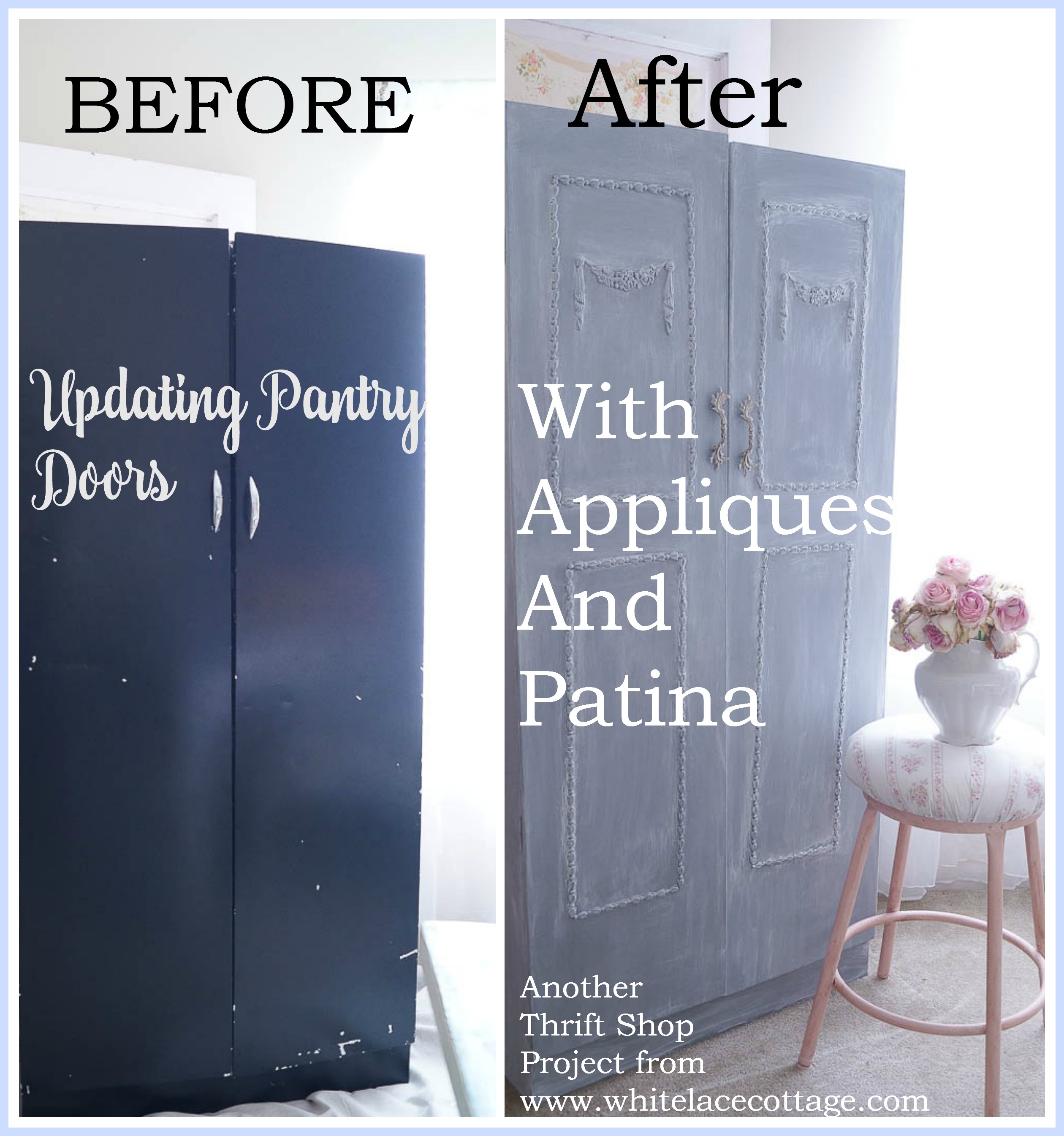 This pantry door update was super easy to do! Using a little paint and appliques it totally transformed it!