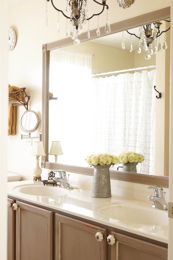 DIY Bathroom Mirror Frame Update - White Lace Cottage