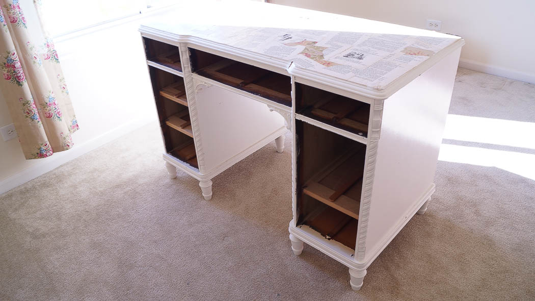 Repurpose a desk into two side tables